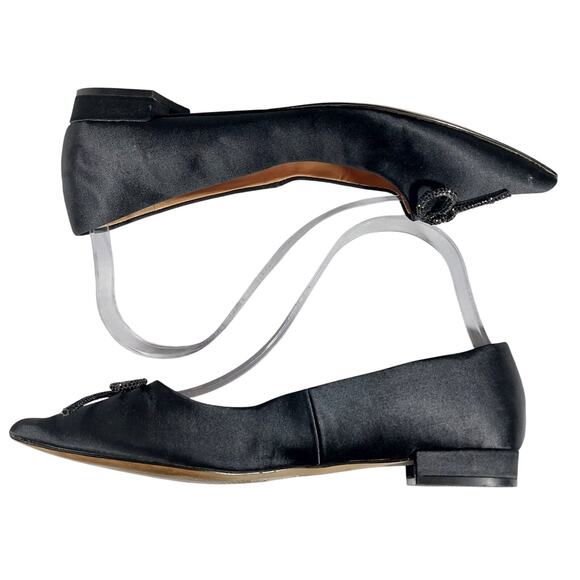 J. CREW! BLACK SATIN LOW HEEL GLITTERY BOW FRONT POINTY TOE FLATS! SZ 6.5M - Picture 6 of 10